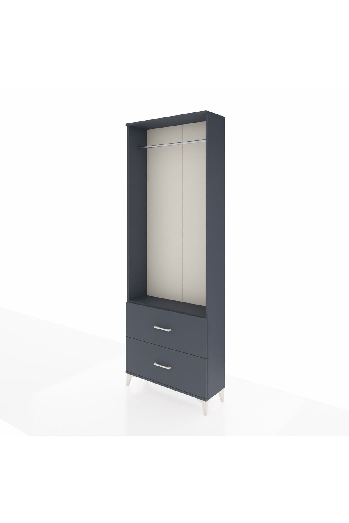 Arges Dolap Tek Raflı 2 Çekmeceli Tek Askılı 88x30x243 Antrasit-Antrasit
