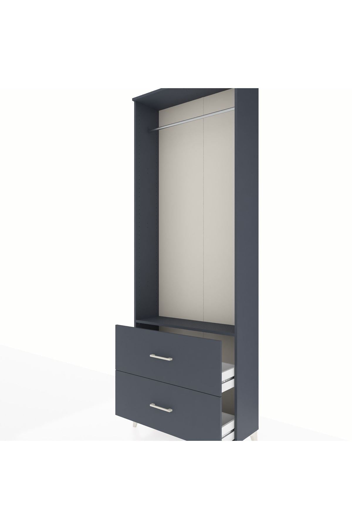 Arges Dolap Tek Raflı 2 Çekmeceli Tek Askılı 88x30x243 Antrasit-Antrasit