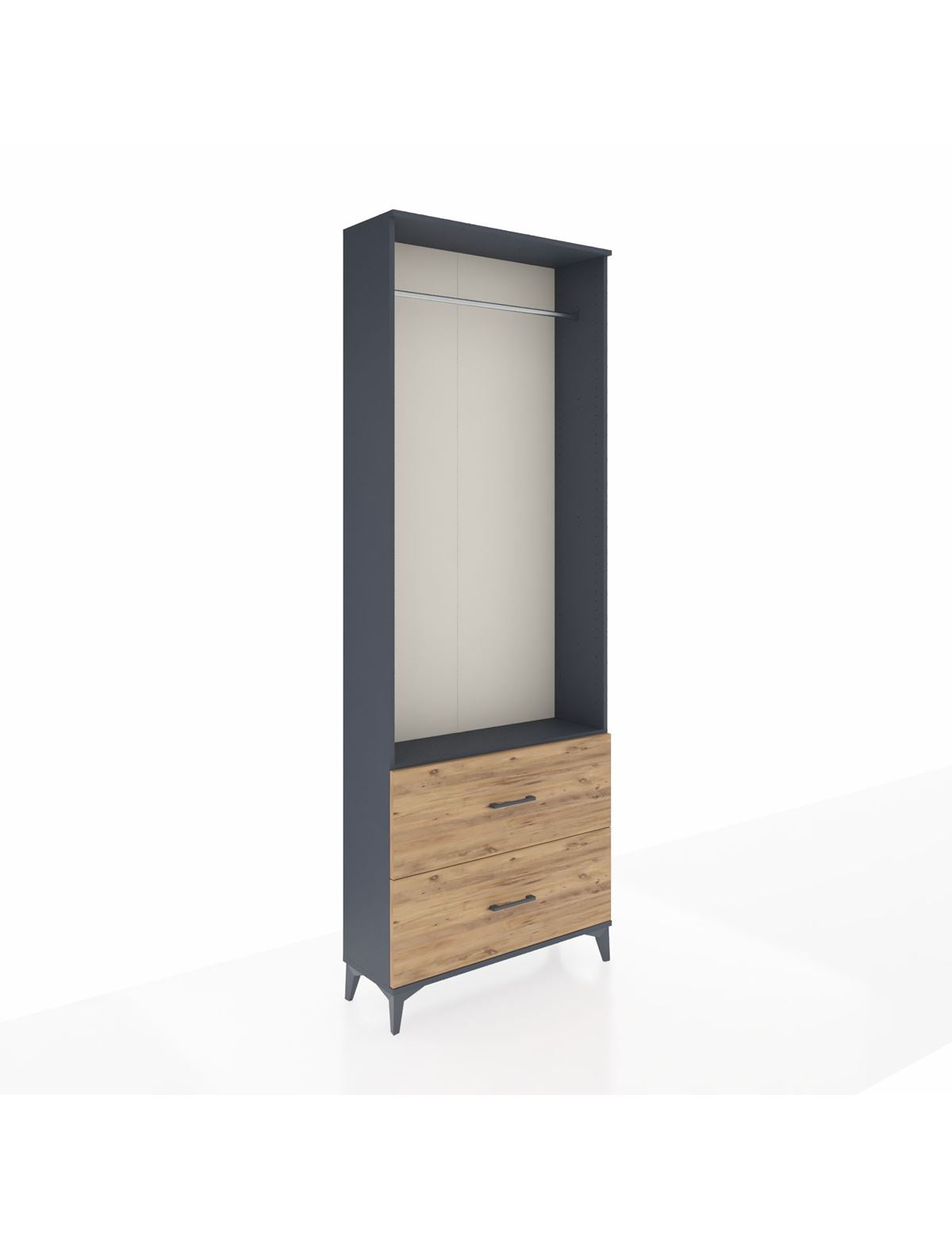 Arges Dolap Tek Raflı 2 Çekmeceli Tek Askılı 88x30x243 Antrasit-Çam