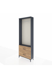 Arges Dolap Tek Raflı 2 Çekmeceli Tek Askılı 88x30x243 Antrasit-Çam