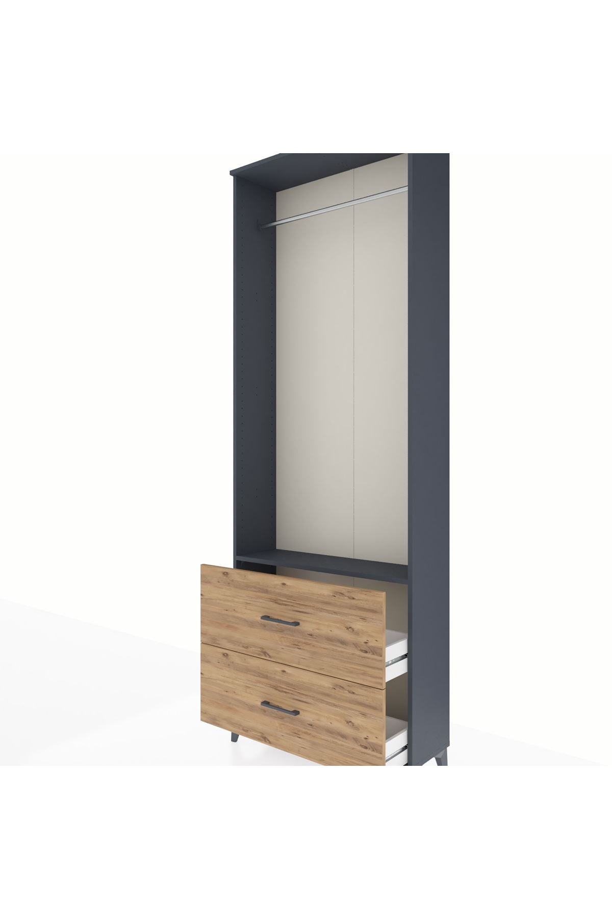 Arges Dolap Tek Raflı 2 Çekmeceli Tek Askılı 88x30x243 Antrasit-Çam