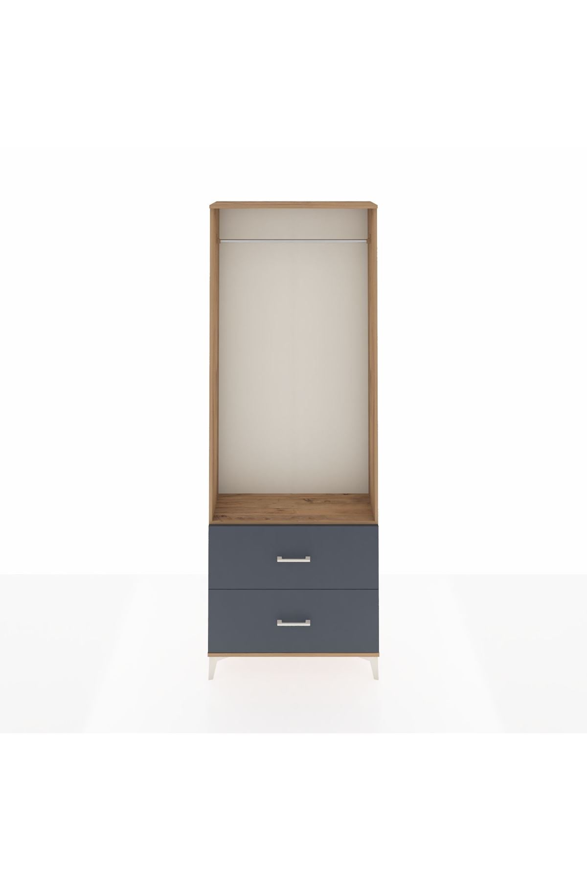 Arges Dolap Tek Raflı 2 Çekmeceli Tek Askılı 88x30x243 Çam-Antrasit