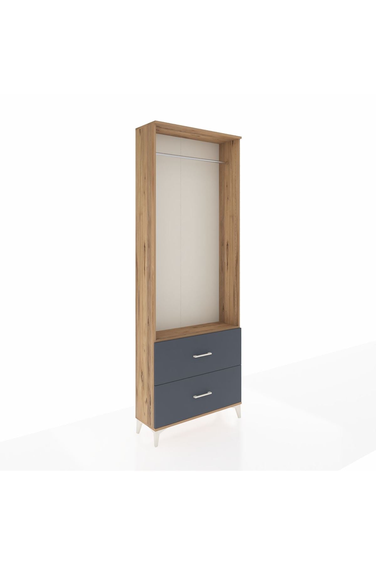 Arges Dolap Tek Raflı 2 Çekmeceli Tek Askılı 88x30x243 Çam-Antrasit