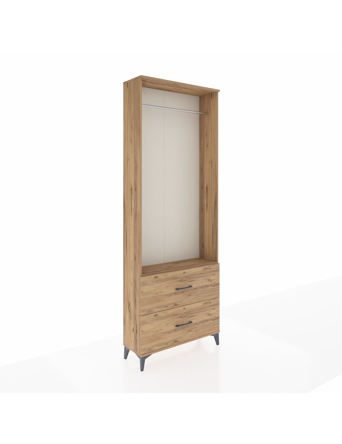 Arges Dolap Tek Raflı 2 Çekmeceli Tek Askılı 88x30x243 Çam-Çam