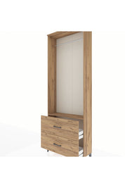 Arges Dolap Tek Raflı 2 Çekmeceli Tek Askılı 88x30x243 Çam-Çam