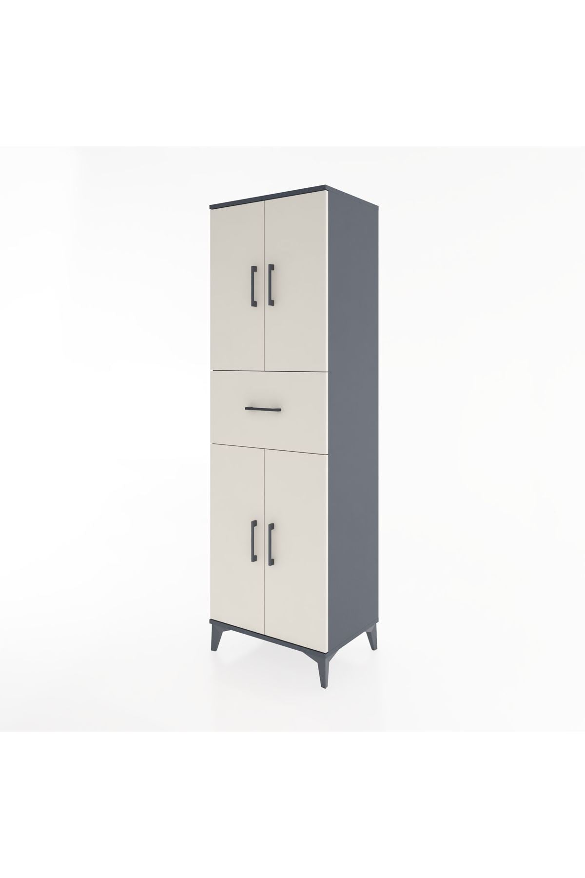 Hyperion Dolap 3 Raflı Tek Çekmeceli 4 Kapaklı 60x44x195 Antrasit-Aytaşı