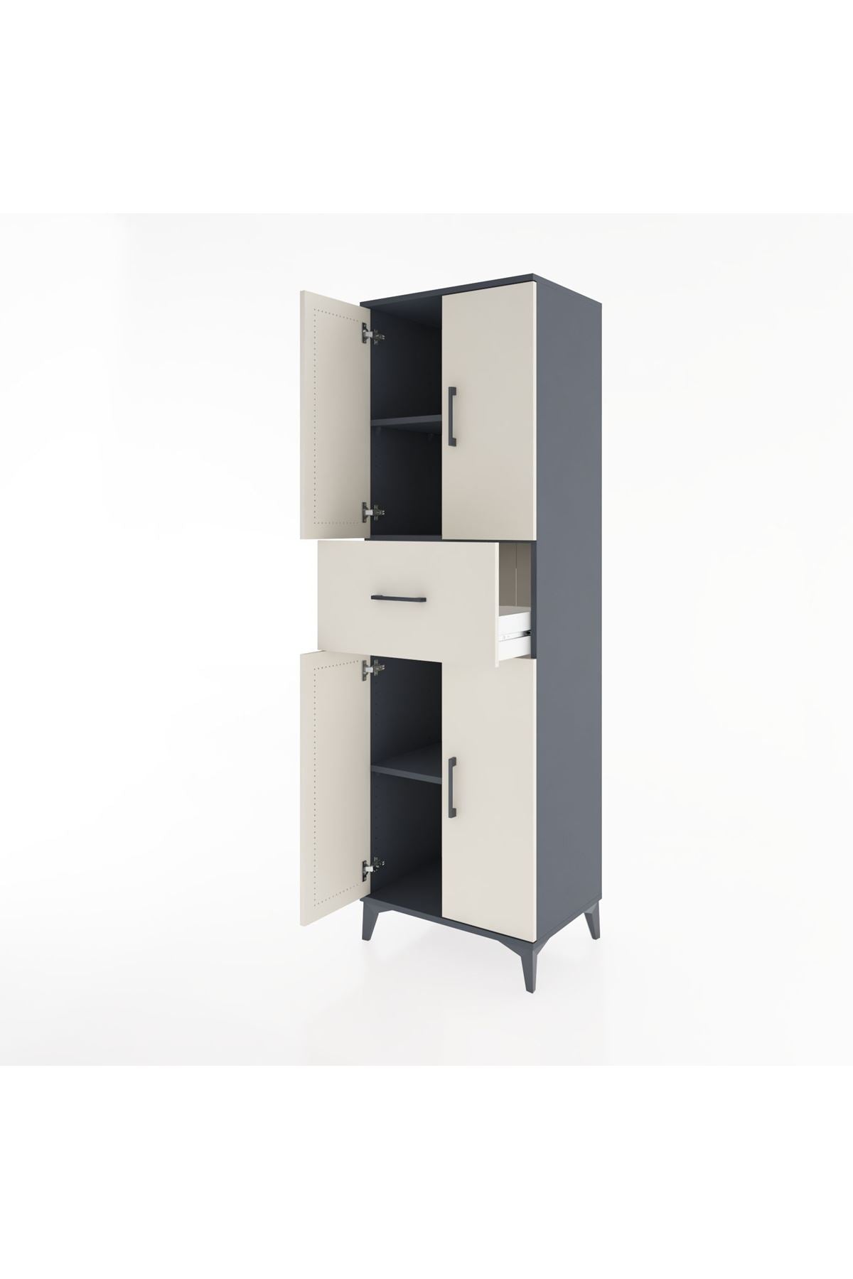 Hyperion Dolap 3 Raflı Tek Çekmeceli 4 Kapaklı 60x44x195 Antrasit-Aytaşı