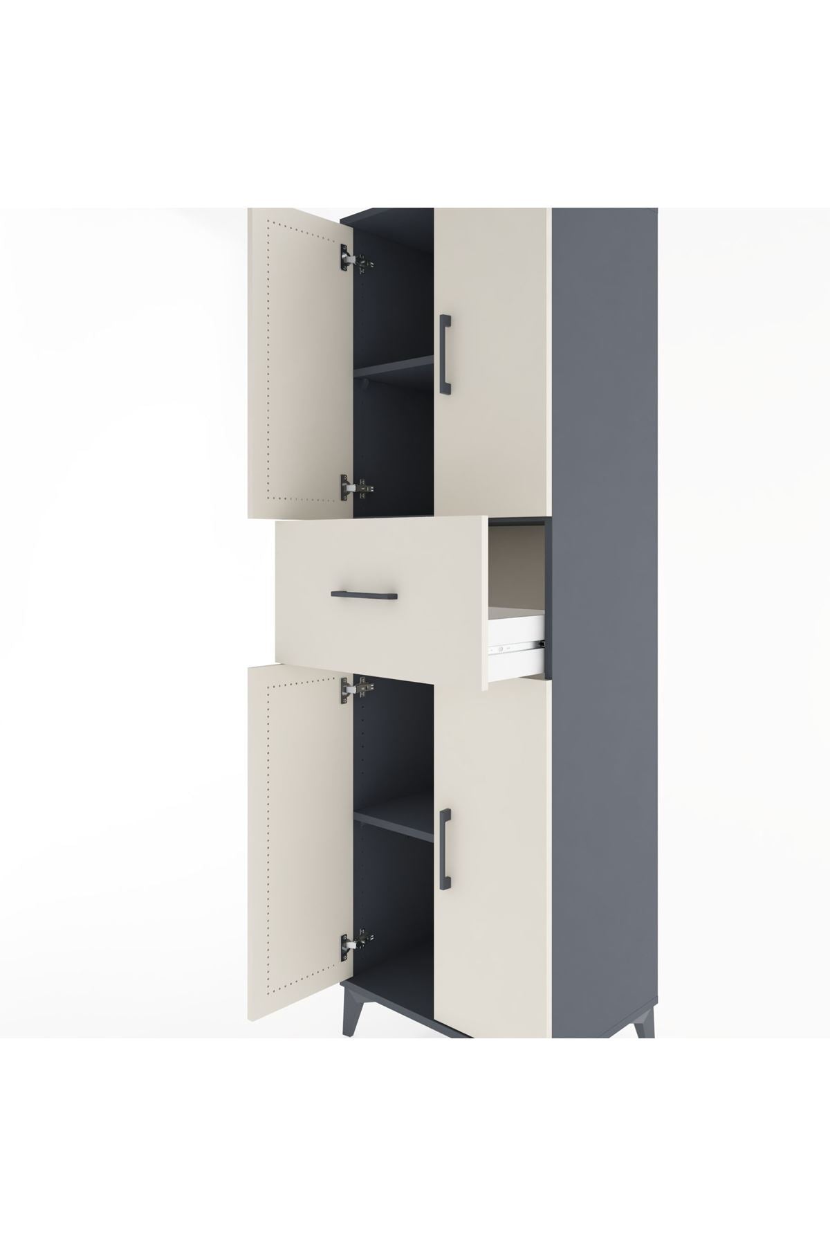 Hyperion Dolap 3 Raflı Tek Çekmeceli 4 Kapaklı 60x44x195 Antrasit-Aytaşı