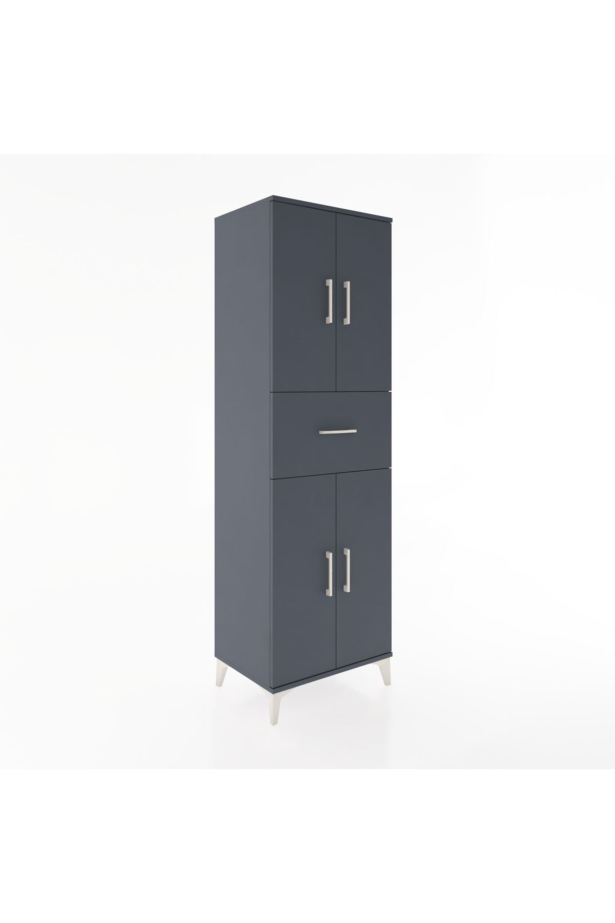 Hyperion Dolap 3 Raflı Tek Çekmeceli 4 Kapaklı 60x44x195 Antrasit-Antrasit