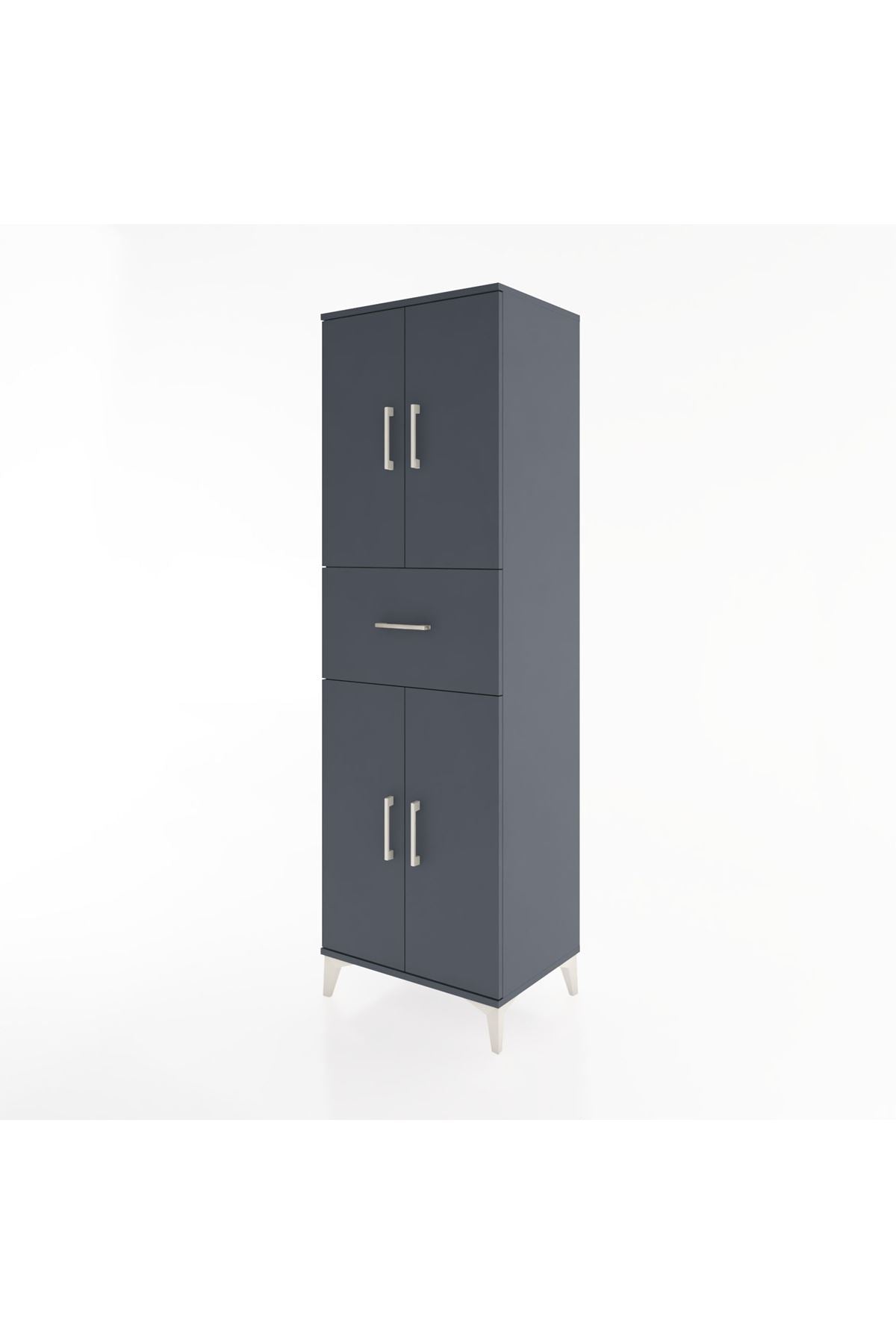 Hyperion Dolap 3 Raflı Tek Çekmeceli 4 Kapaklı 60x44x195 Antrasit-Antrasit