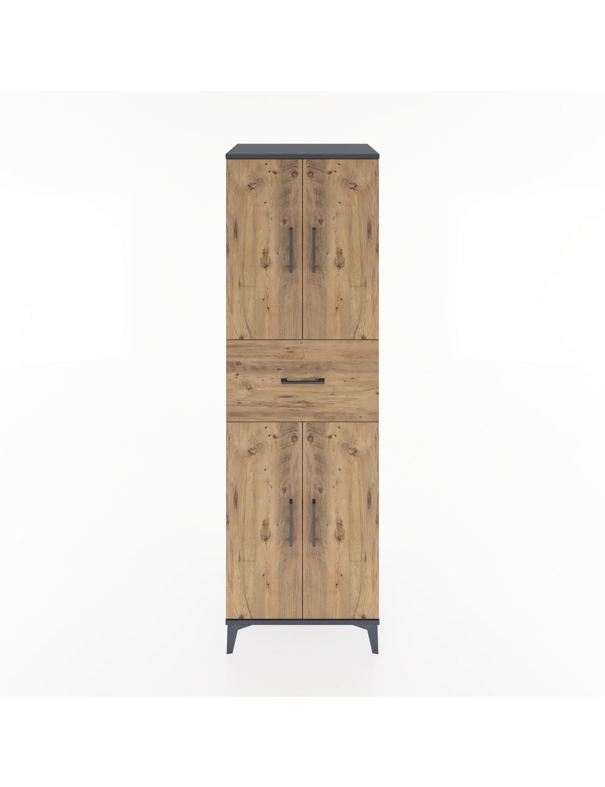 Hyperion Dolap 3 Raflı Tek Çekmeceli 4 Kapaklı 60x44x195 Antrasit-Çam