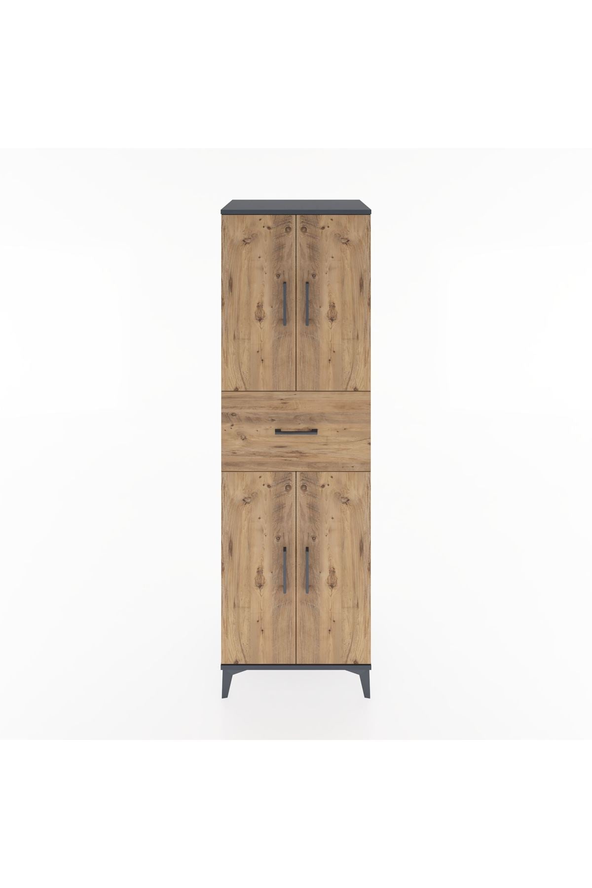 Hyperion Dolap 3 Raflı Tek Çekmeceli 4 Kapaklı 60x44x195 Antrasit-Çam