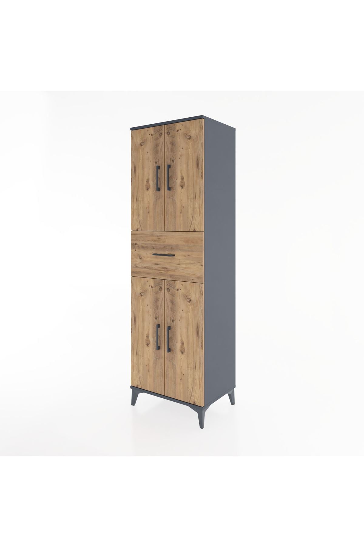 Hyperion Dolap 3 Raflı Tek Çekmeceli 4 Kapaklı 60x44x195 Antrasit-Çam