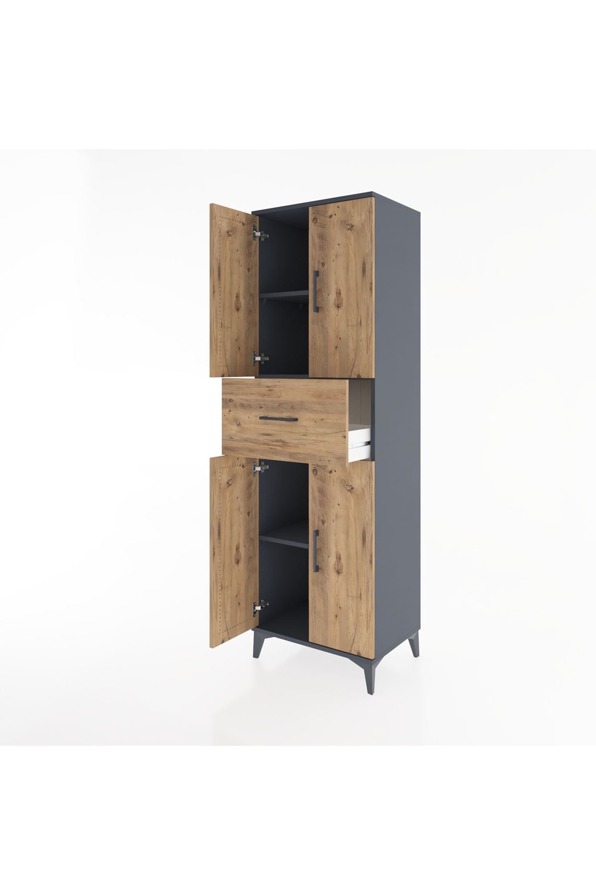 Hyperion Dolap 3 Raflı Tek Çekmeceli 4 Kapaklı 60x44x195 Antrasit-Çam