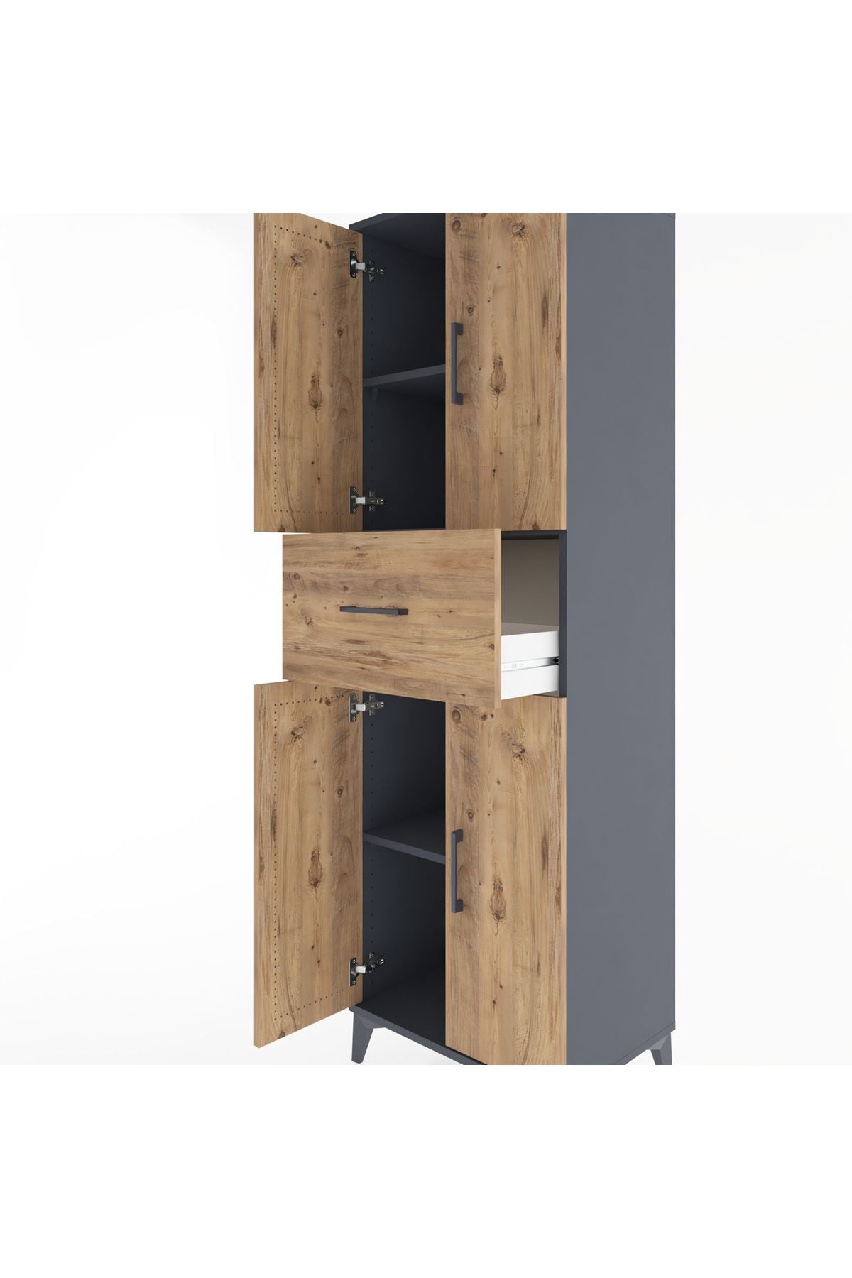 Hyperion Dolap 3 Raflı Tek Çekmeceli 4 Kapaklı 60x44x195 Antrasit-Çam