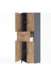 Hyperion Dolap 3 Raflı Tek Çekmeceli 4 Kapaklı 60x44x195 Antrasit-Çam