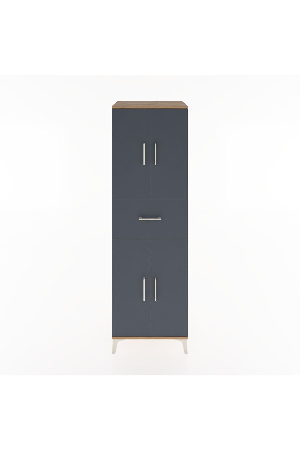 Hyperion Dolap 3 Raflı Tek Çekmeceli 4 Kapaklı 60x44x195 Çam-Antrasit