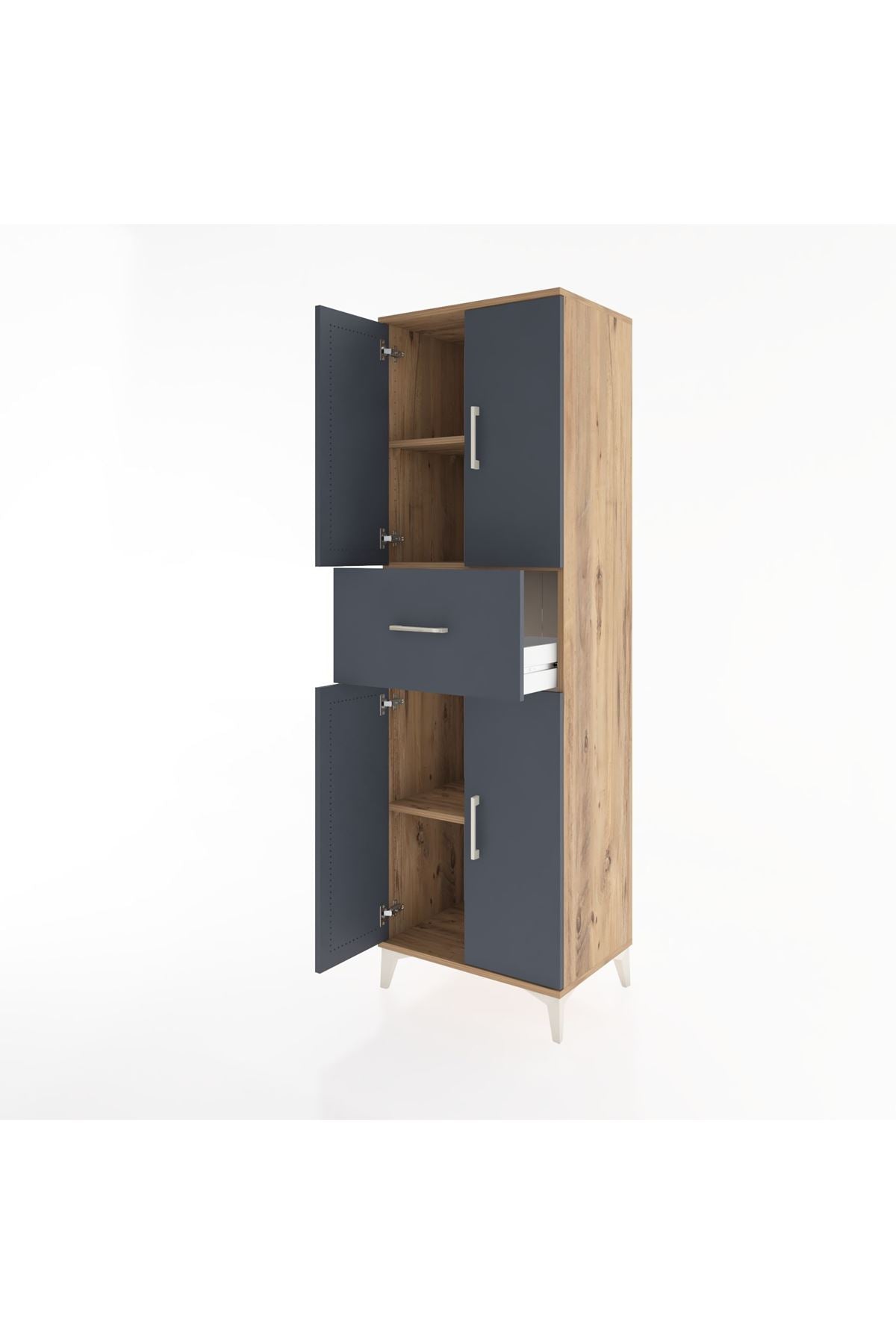 Hyperion Dolap 3 Raflı Tek Çekmeceli 4 Kapaklı 60x44x195 Çam-Antrasit