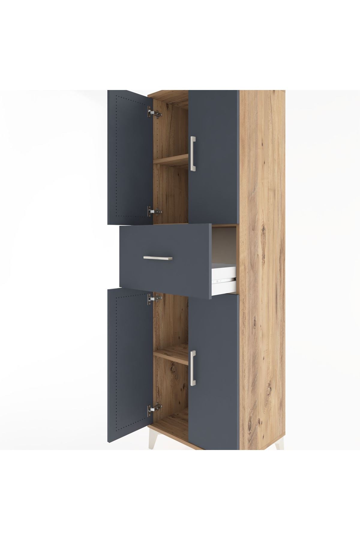 Hyperion Dolap 3 Raflı Tek Çekmeceli 4 Kapaklı 60x44x195 Çam-Antrasit