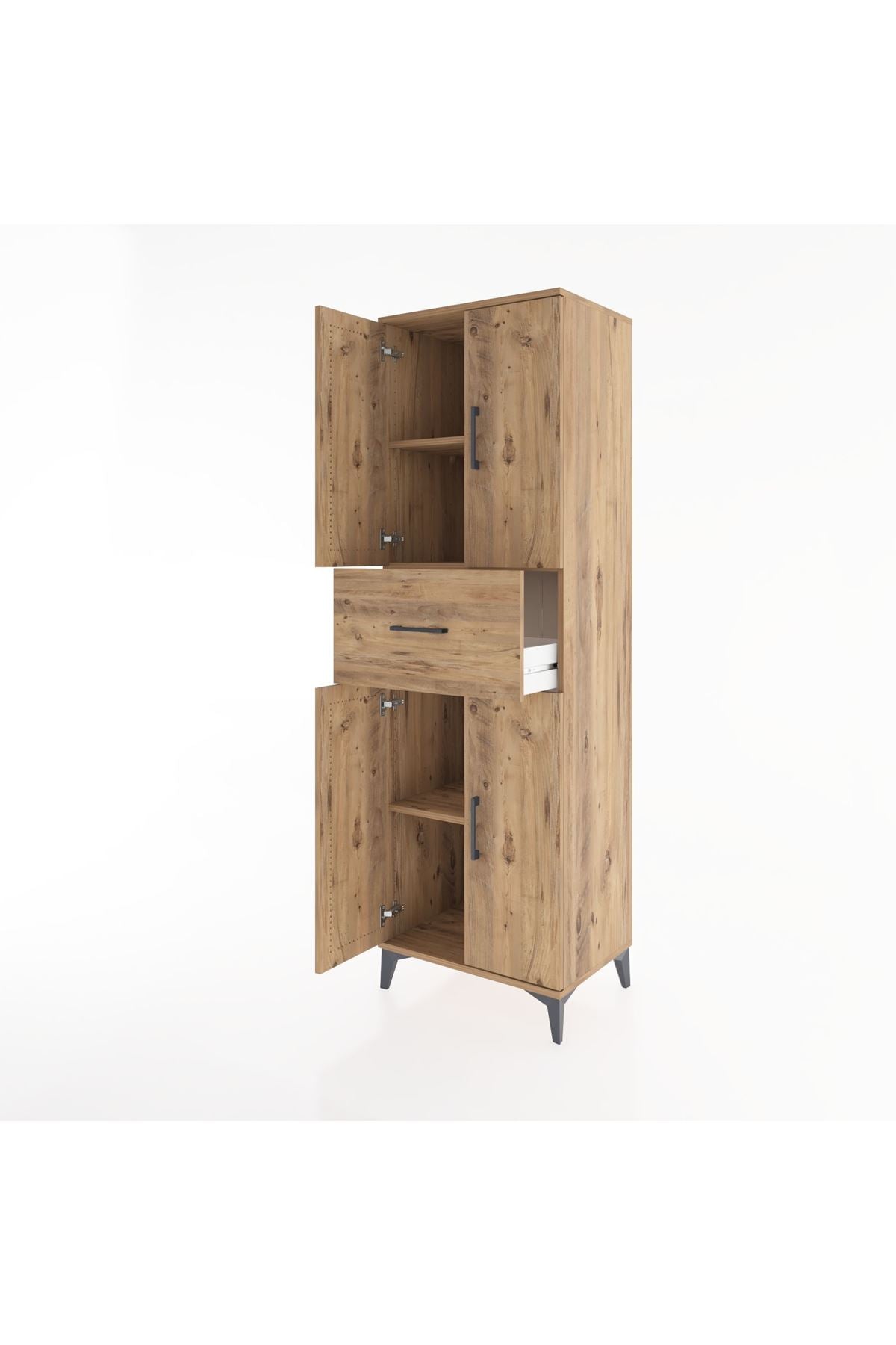 Hyperion Dolap 3 Raflı Tek Çekmeceli 4 Kapaklı 60x44x195 Çam-Çam