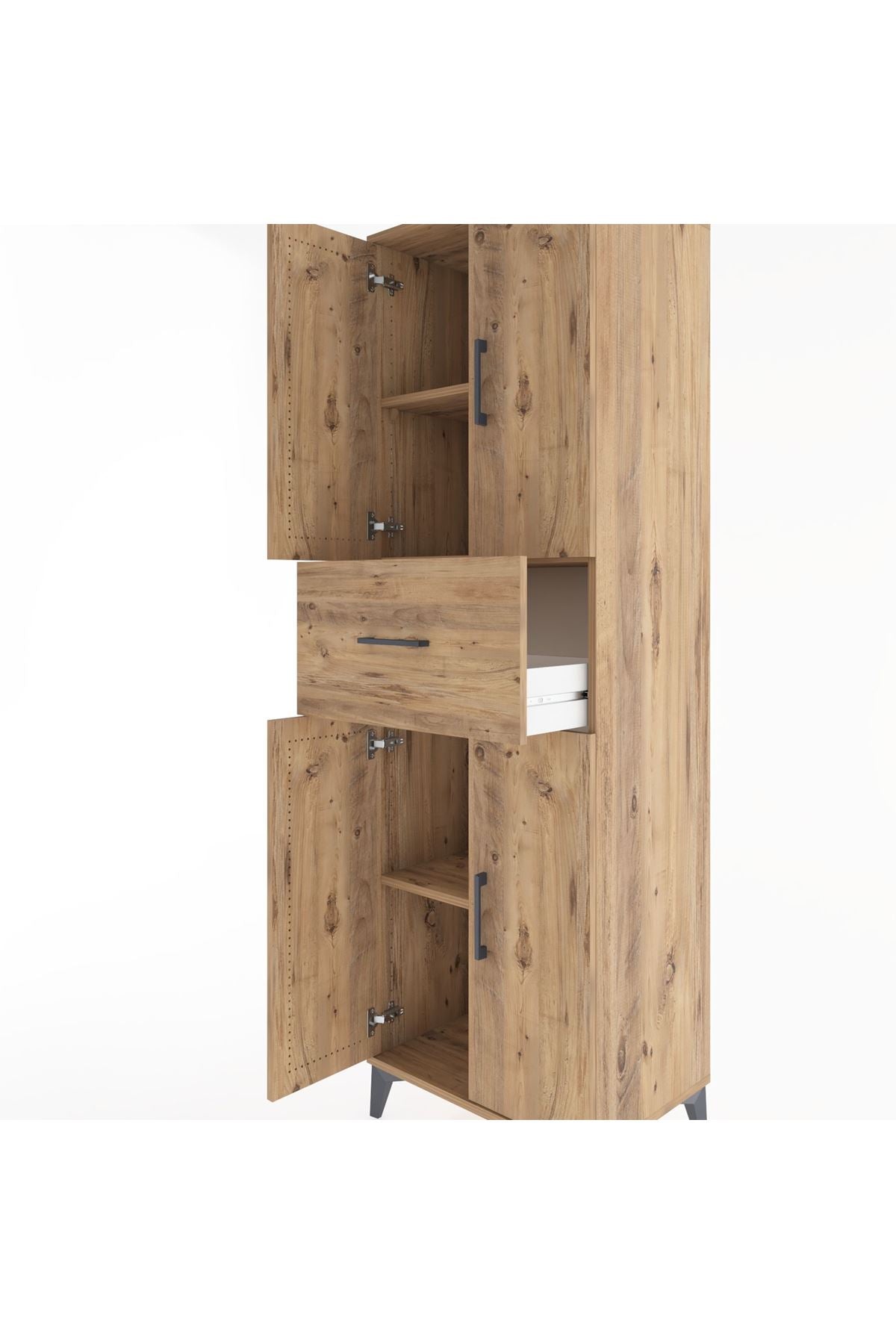 Hyperion Dolap 3 Raflı Tek Çekmeceli 4 Kapaklı 60x44x195 Çam-Çam