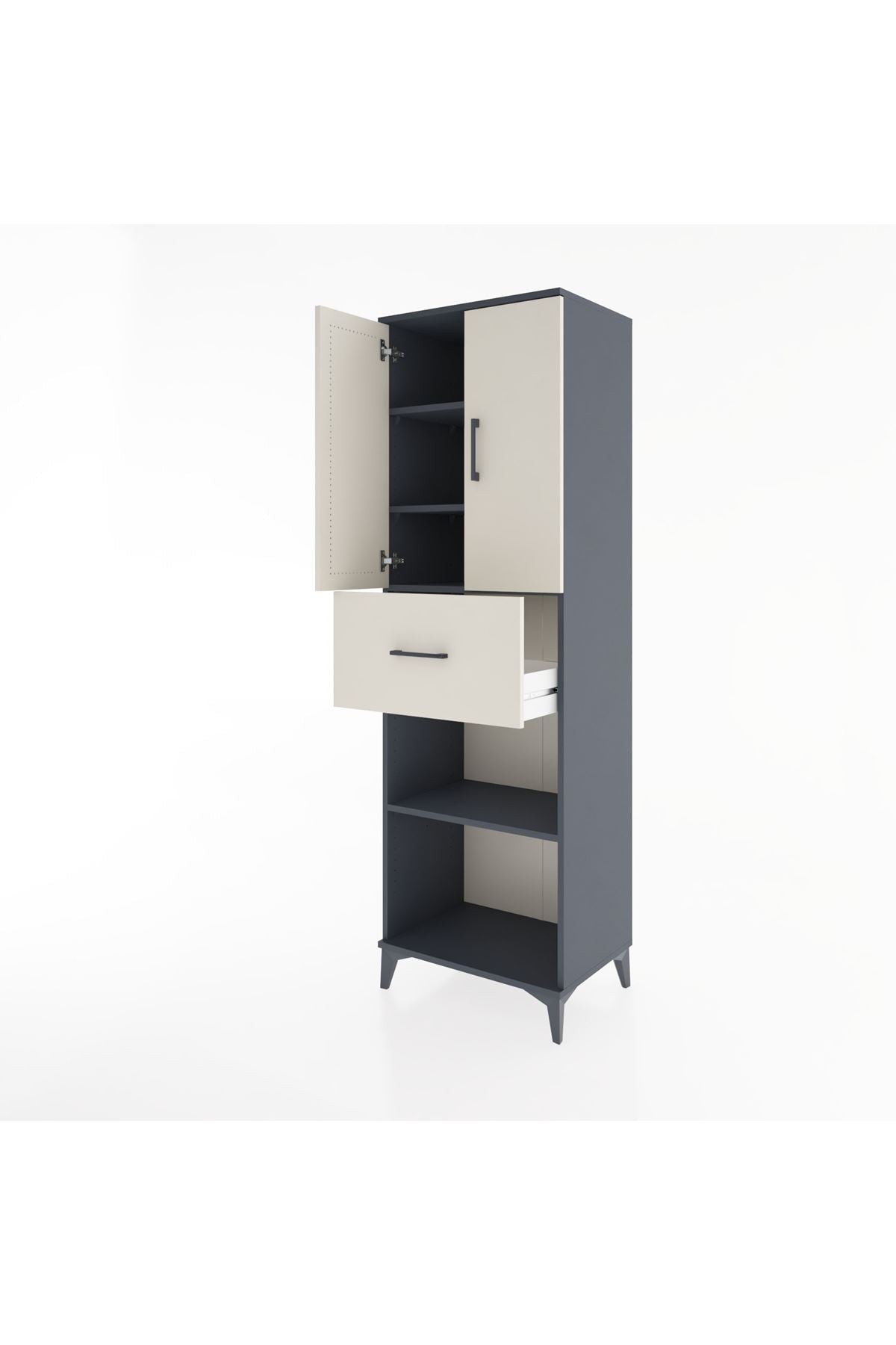 Hyperion Dolap 4 Raflı Tek Çekmeceli 2 Kapaklı 60x44x195 Antrasit-Aytaşı