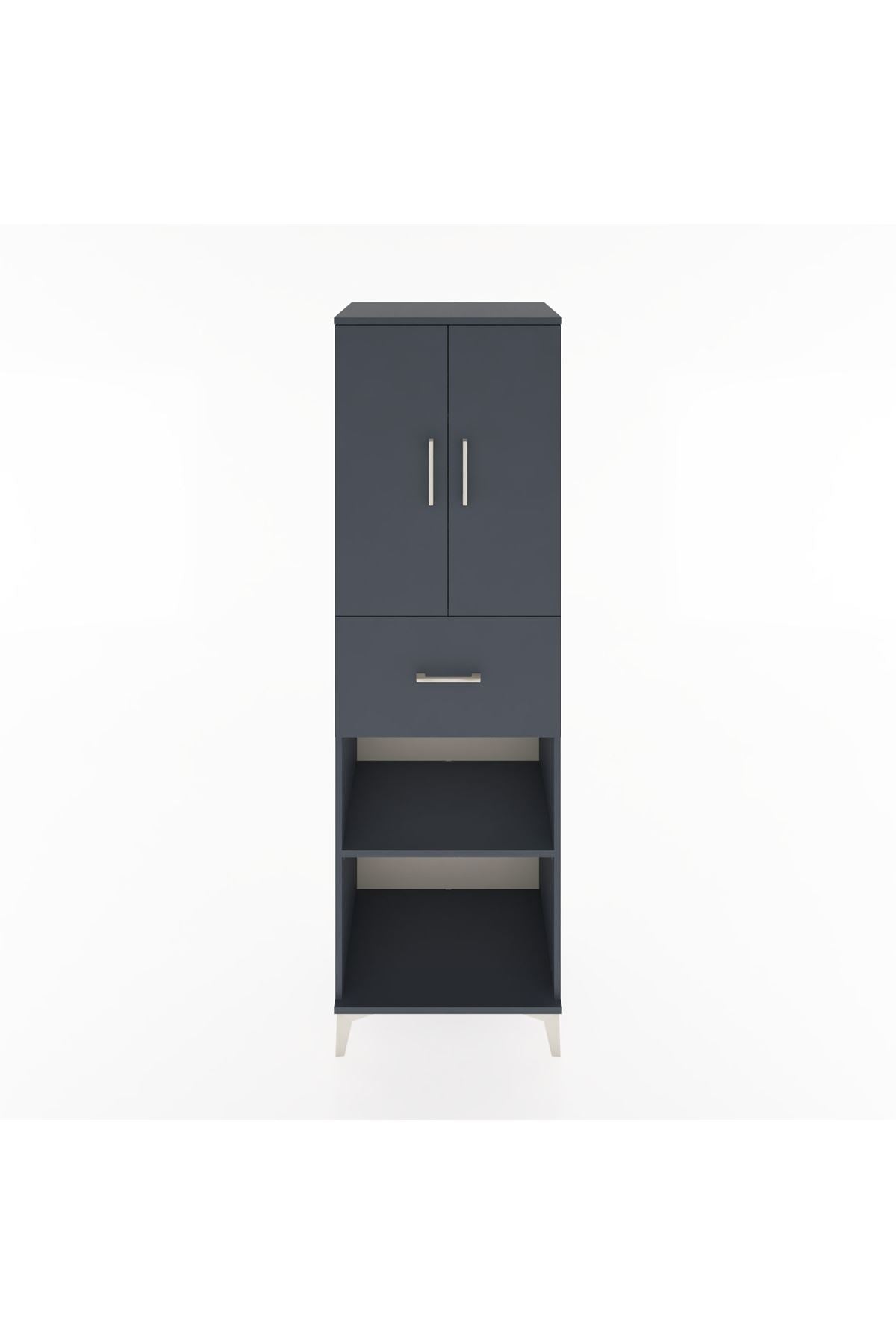 Hyperion Dolap 4 Raflı Tek Çekmeceli 2 Kapaklı 60x44x195 Antrasit-Antrasit