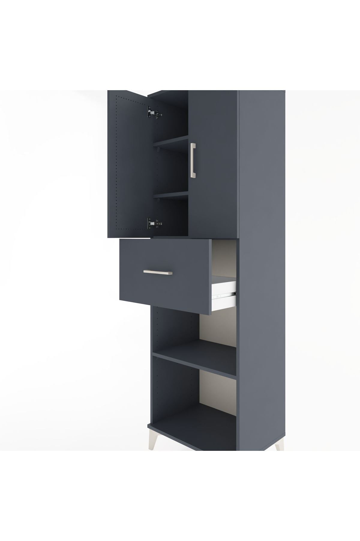 Hyperion Dolap 4 Raflı Tek Çekmeceli 2 Kapaklı 60x44x195 Antrasit-Antrasit