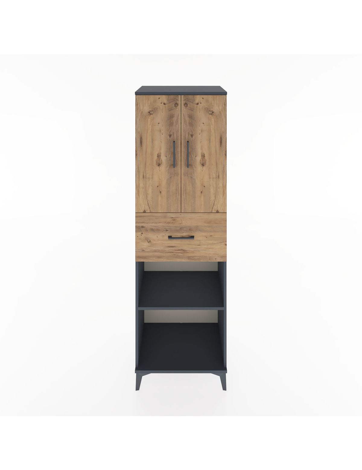 Hyperion Dolap 4 Raflı Tek Çekmeceli 2 Kapaklı 60x44x195 Antrasit-Çam