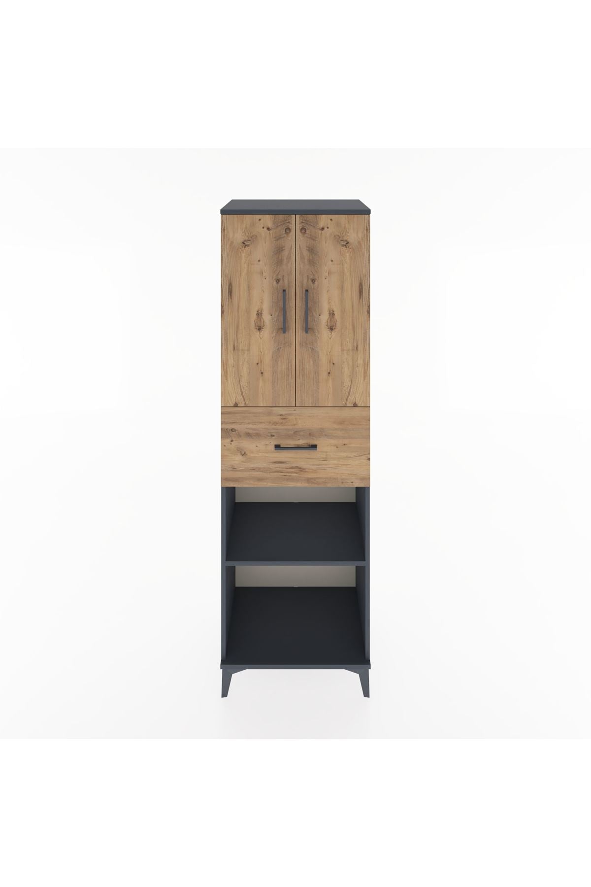 Hyperion Dolap 4 Raflı Tek Çekmeceli 2 Kapaklı 60x44x195 Antrasit-Çam