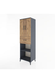 Hyperion Dolap 4 Raflı Tek Çekmeceli 2 Kapaklı 60x44x195 Antrasit-Çam