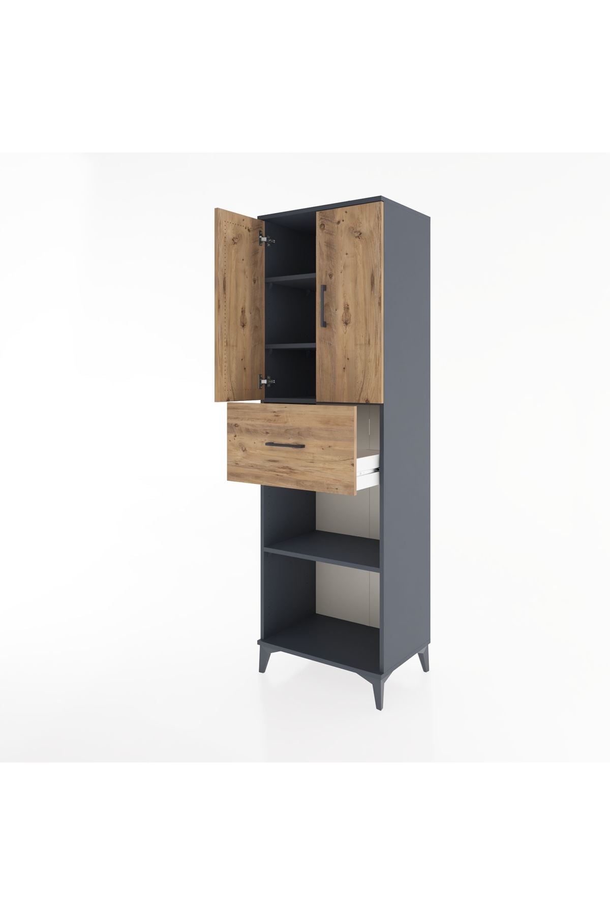 Hyperion Dolap 4 Raflı Tek Çekmeceli 2 Kapaklı 60x44x195 Antrasit-Çam