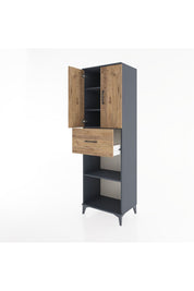Hyperion Dolap 4 Raflı Tek Çekmeceli 2 Kapaklı 60x44x195 Antrasit-Çam