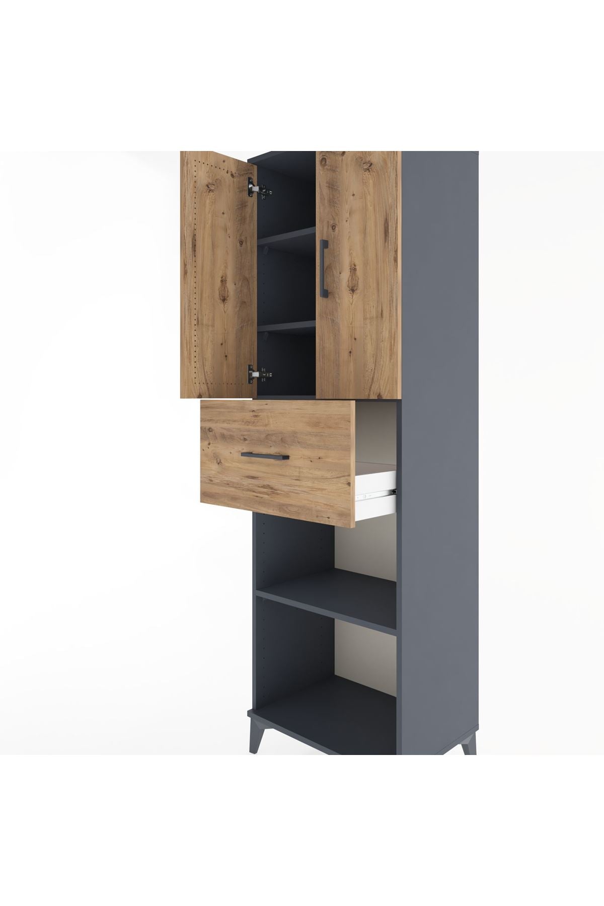 Hyperion Dolap 4 Raflı Tek Çekmeceli 2 Kapaklı 60x44x195 Antrasit-Çam