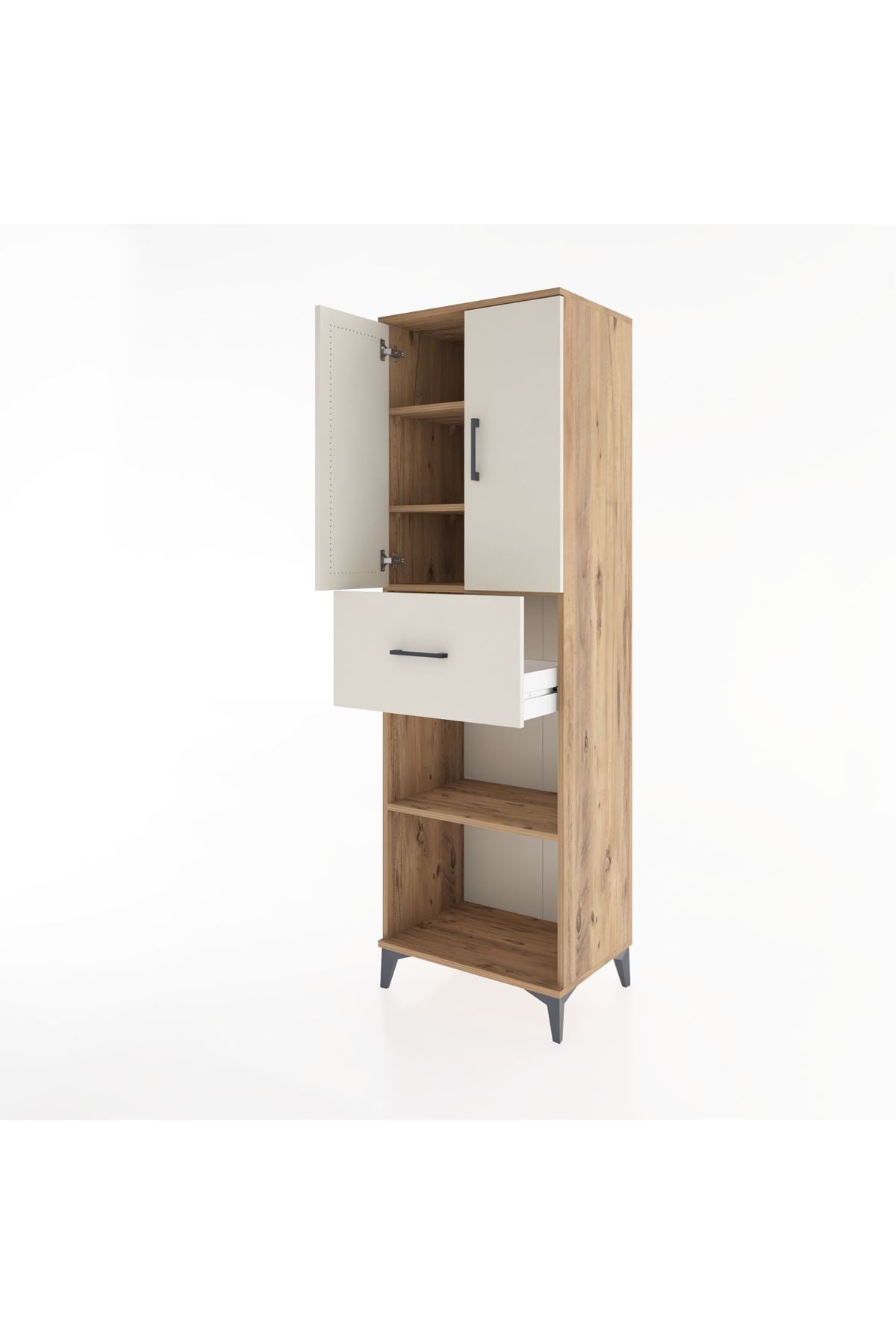 Hyperion Dolap 4 Raflı Tek Çekmeceli 2 Kapaklı 60x44x195 Çam-Aytaşı