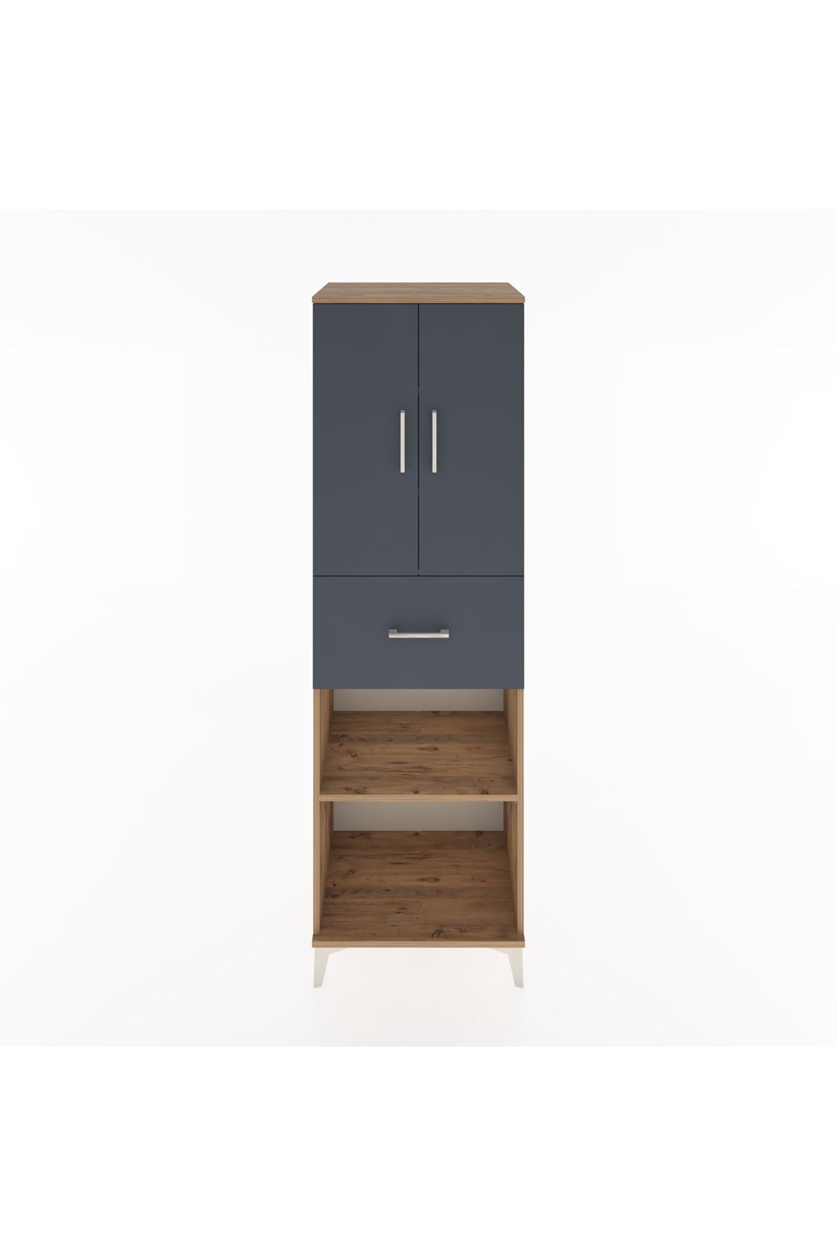 Hyperion Dolap 4 Raflı Tek Çekmeceli 2 Kapaklı 60x44x195 Çam-Antrasit