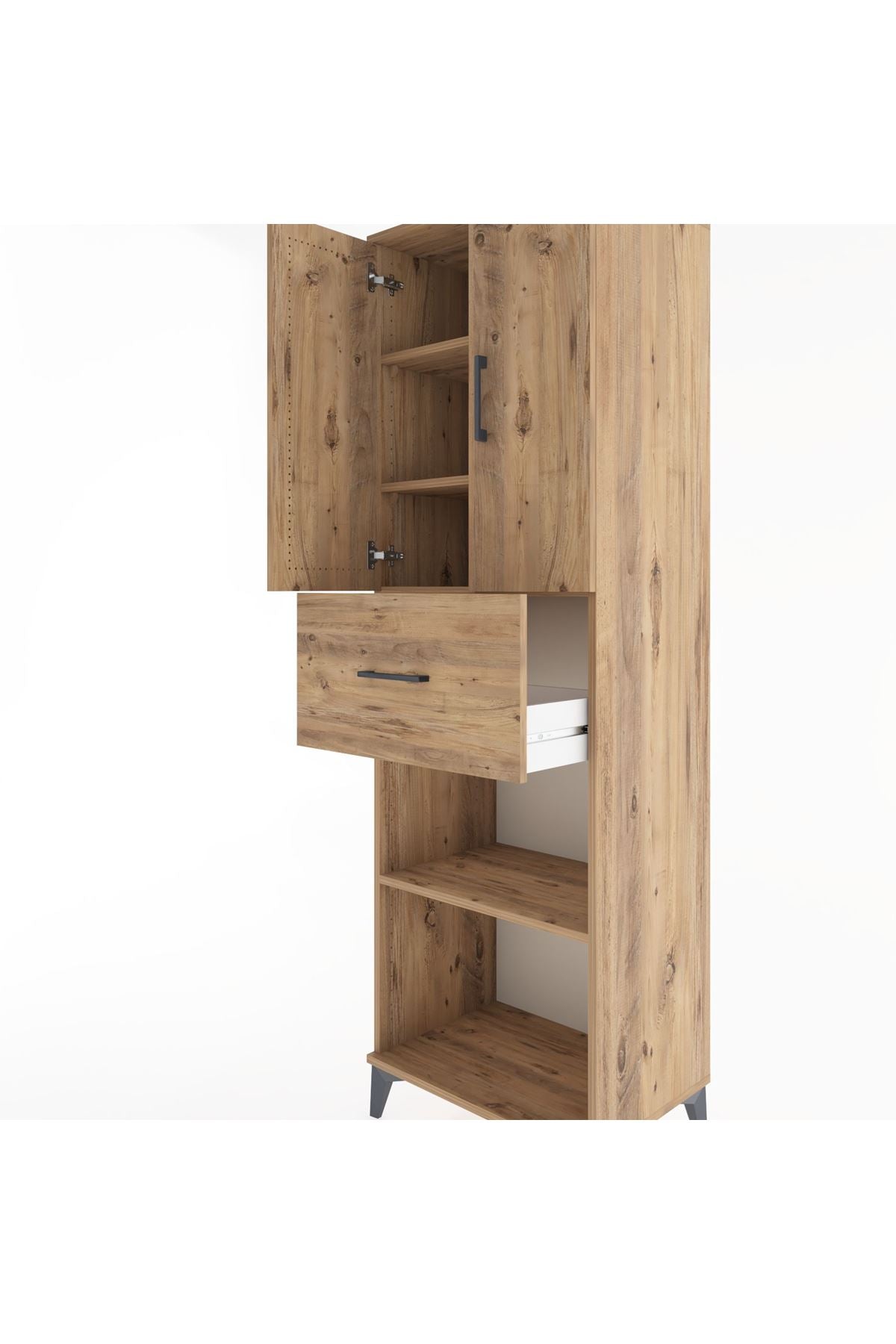 Hyperion Dolap 4 Raflı Tek Çekmeceli 2 Kapaklı 60x44x195 Çam-Çam