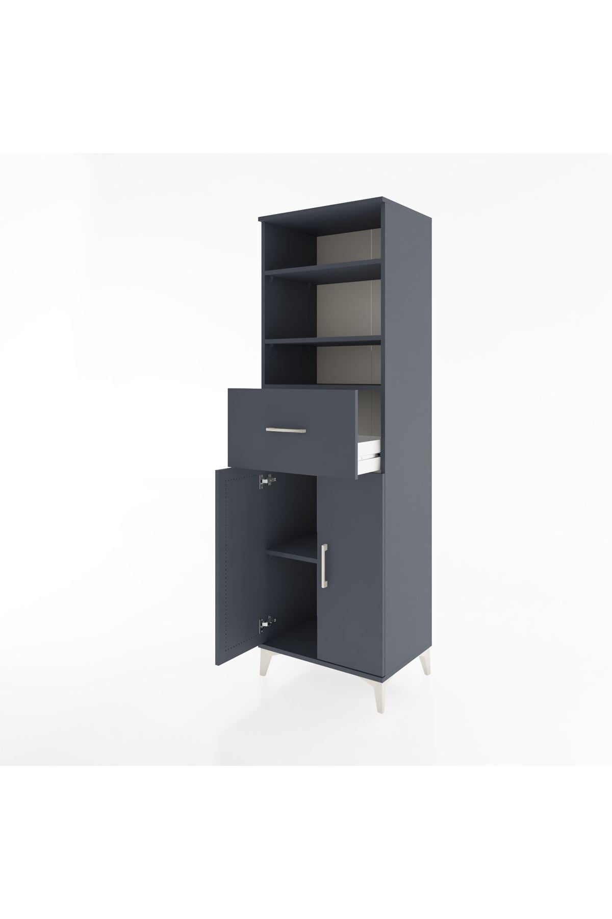 Hyperion Dolap 4 Raflı Tek Çekmeceli 2 Kapaklı 60x44x195 Antrasit-Antrasit