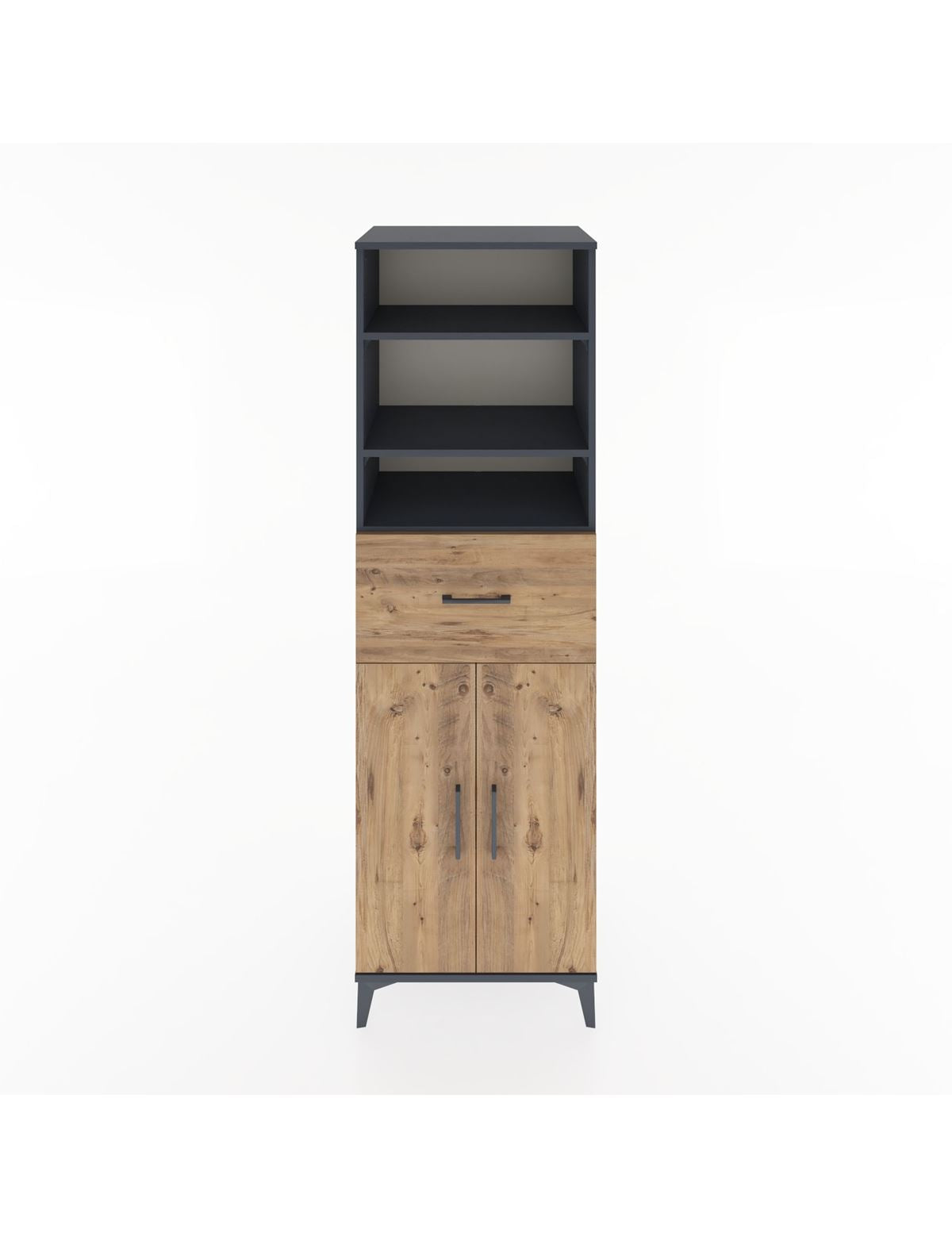 Hyperion Dolap 4 Raflı Tek Çekmeceli 2 Kapaklı 60x44x195 Antrasit-Çam