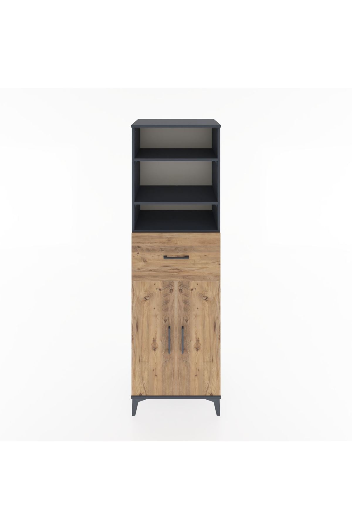 Hyperion Dolap 4 Raflı Tek Çekmeceli 2 Kapaklı 60x44x195 Antrasit-Çam