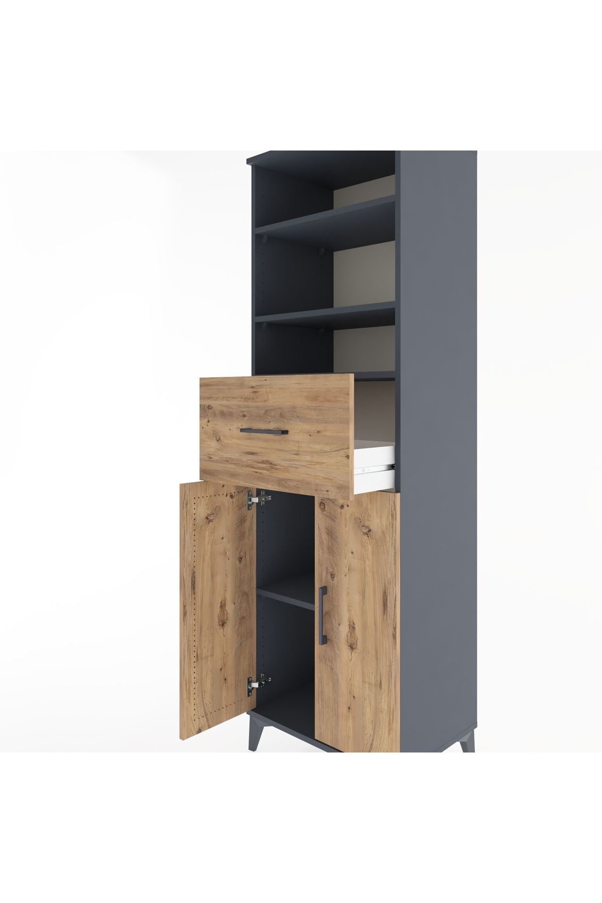 Hyperion Dolap 4 Raflı Tek Çekmeceli 2 Kapaklı 60x44x195 Antrasit-Çam