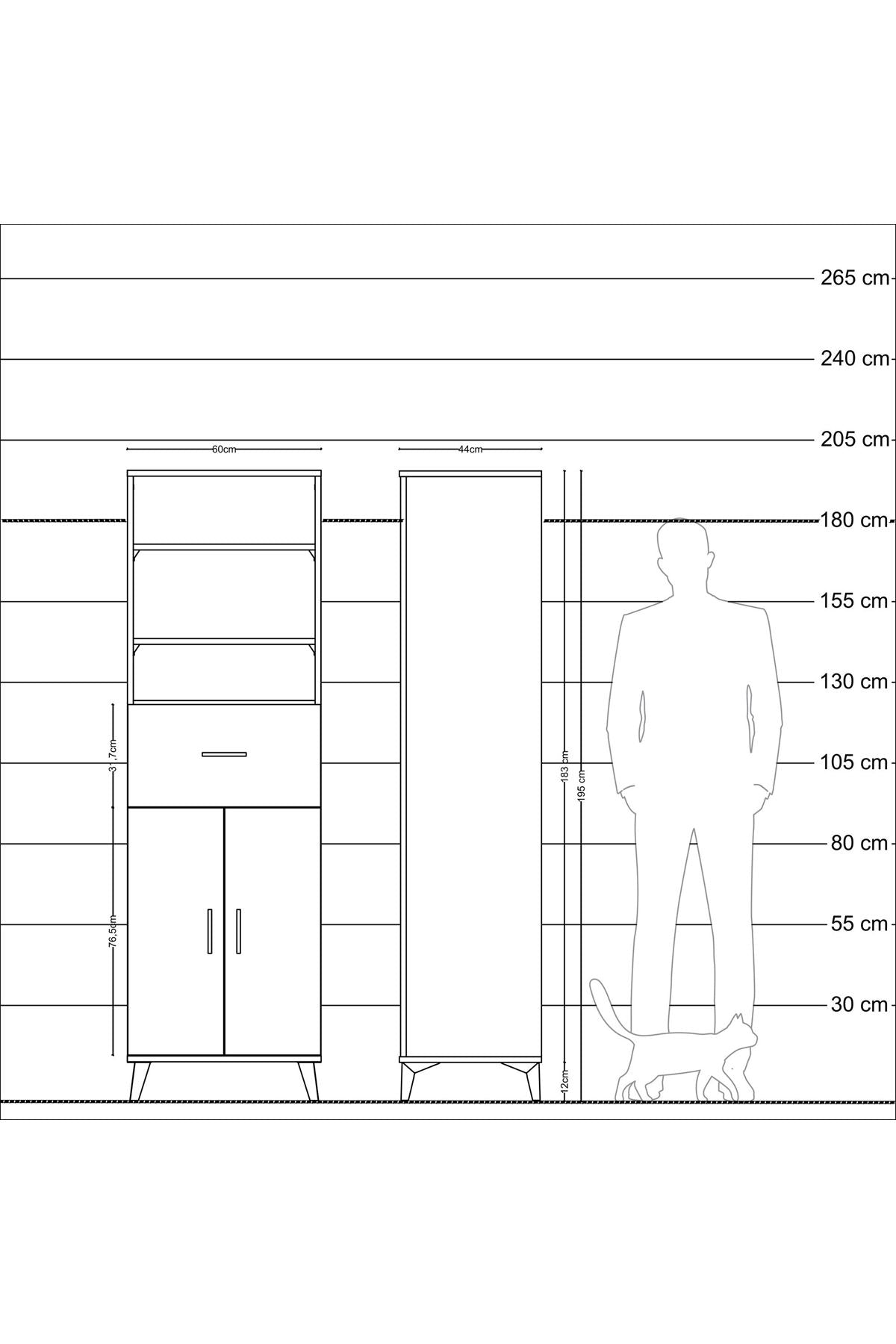 Hyperion Dolap 4 Raflı Tek Çekmeceli 2 Kapaklı 60x44x195 Antrasit-Çam