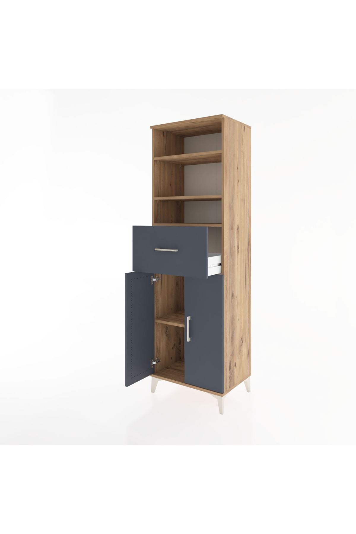 Hyperion Dolap 4 Raflı Tek Çekmeceli 2 Kapaklı 60x44x195 Çam-Antrasit