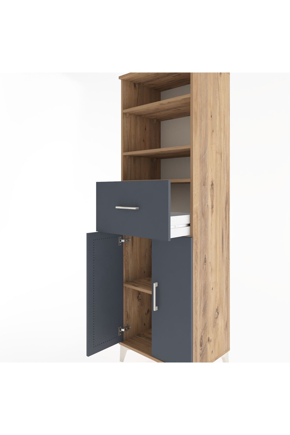 Hyperion Dolap 4 Raflı Tek Çekmeceli 2 Kapaklı 60x44x195 Çam-Antrasit