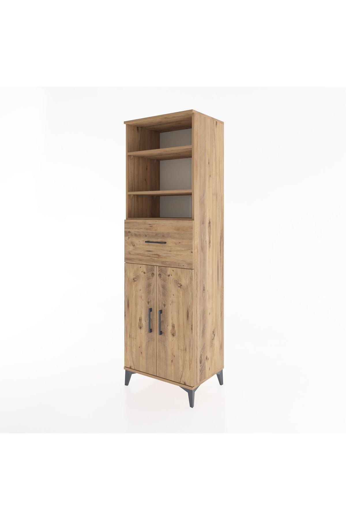 Hyperion Dolap 4 Raflı Tek Çekmeceli 2 Kapaklı 60x44x195 Çam-Çam