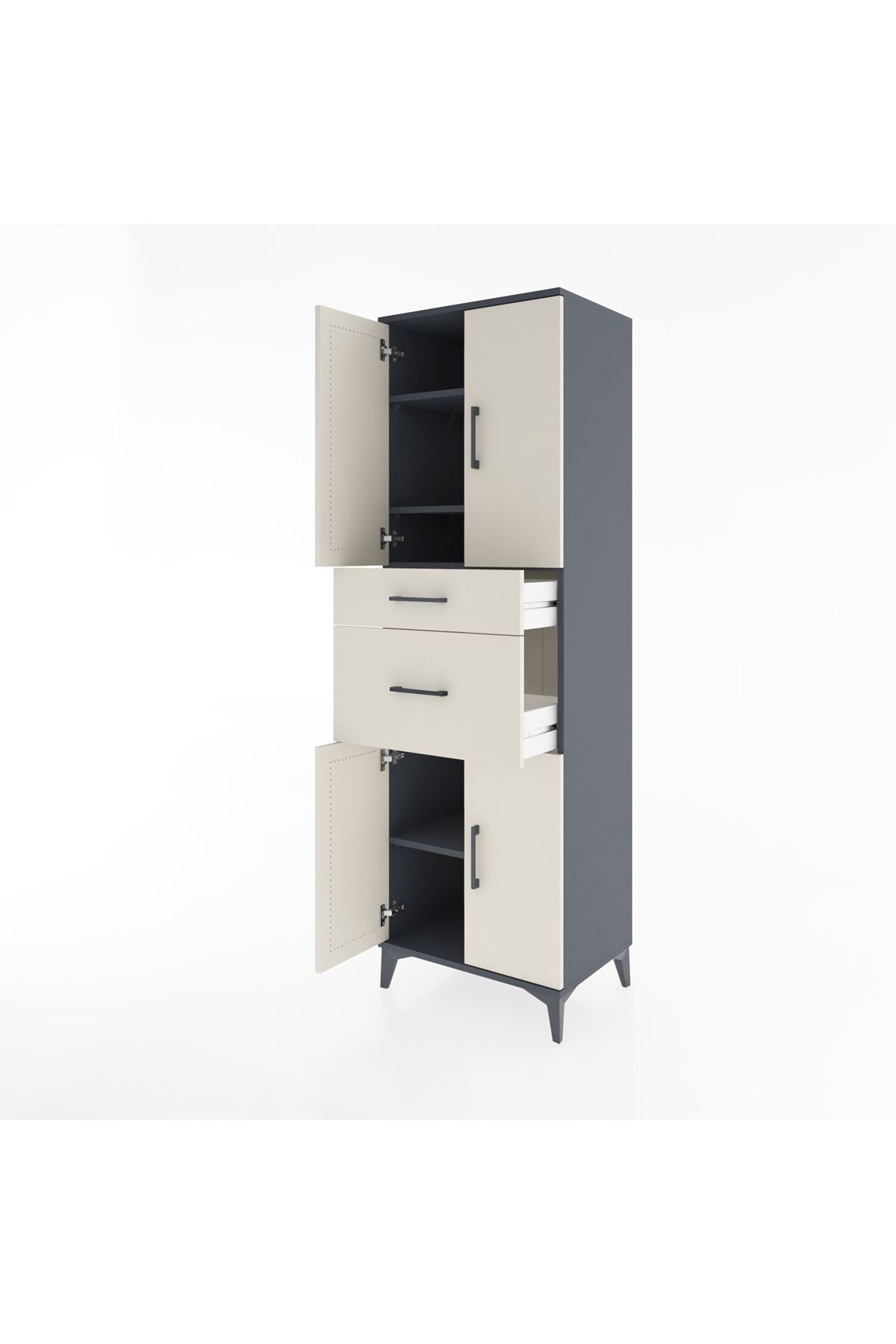 Hyperion Dolap 4 Raflı 2 Çekmeceli 4 Kapaklı 60x44x195 Antrasit-Aytaşı