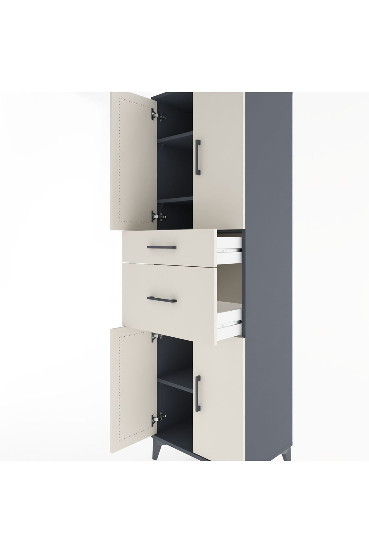 Hyperion Dolap 4 Raflı 2 Çekmeceli 4 Kapaklı 60x44x195 Antrasit-Aytaşı