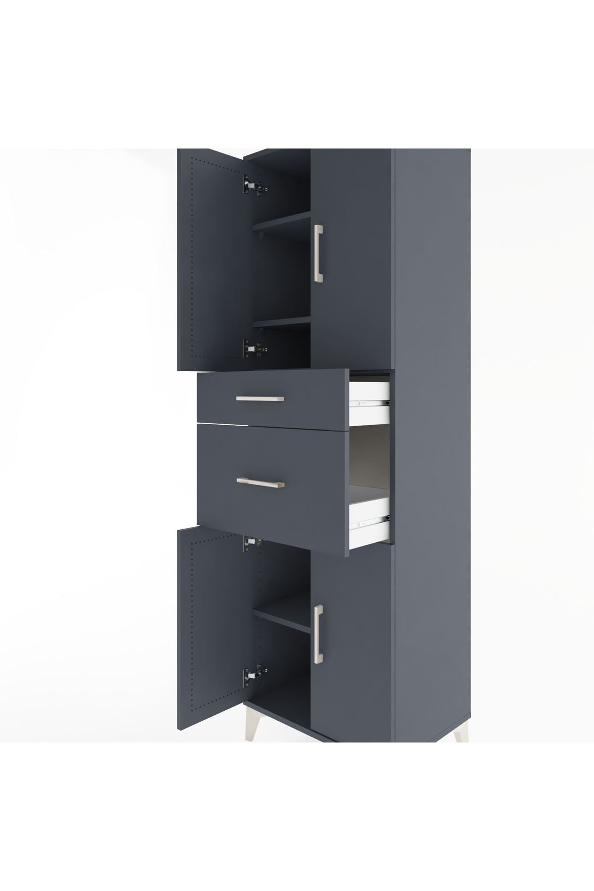 Hyperion Dolap 4 Raflı 2 Çekmeceli 4 Kapaklı 60x44x195 Antrasit-Antrasit