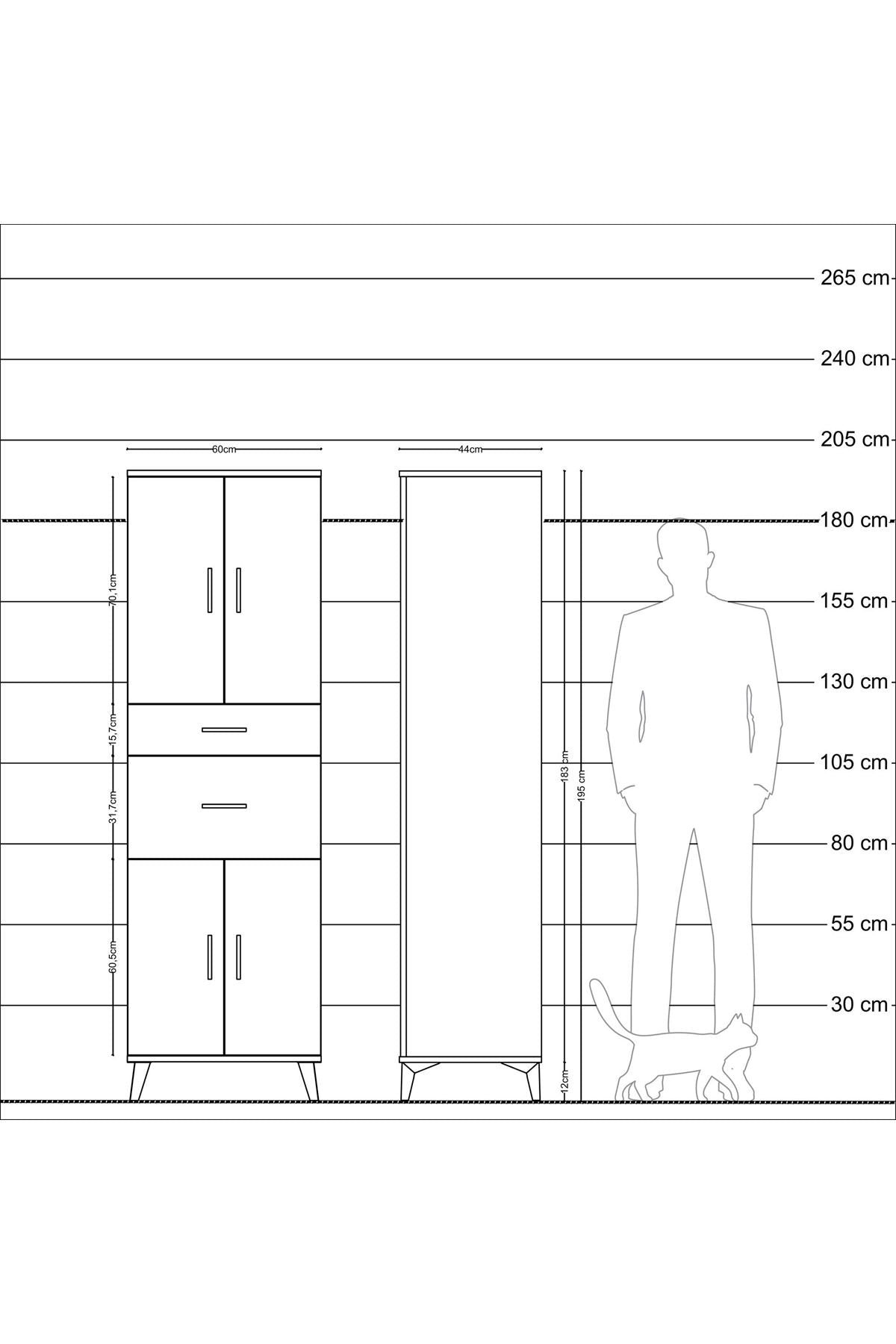 Hyperion Dolap 4 Raflı 2 Çekmeceli 4 Kapaklı 60x44x195 Antrasit-Antrasit