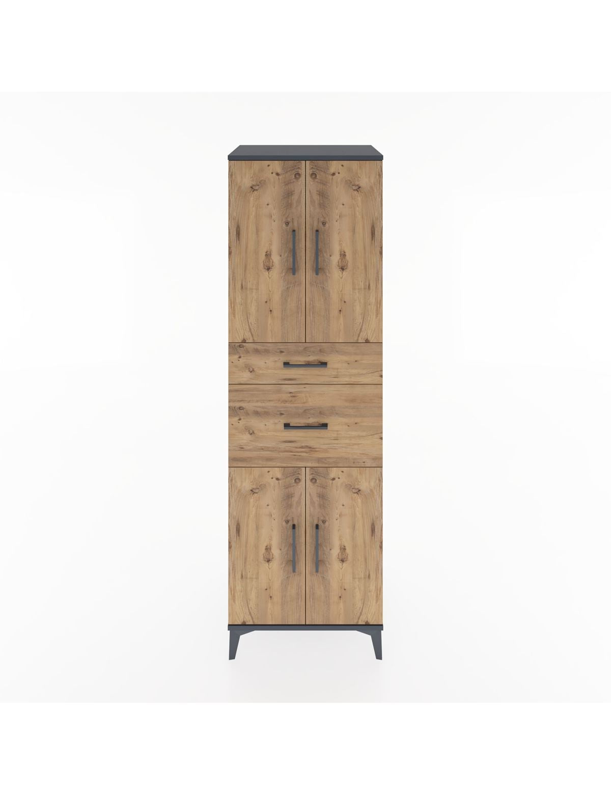 Hyperion Dolap 4 Raflı 2 Çekmeceli 4 Kapaklı 60x44x195 Antrasit-Çam